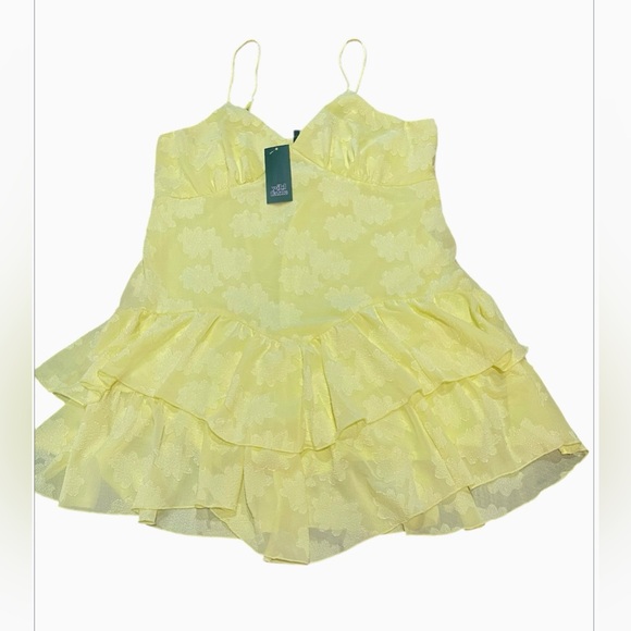 💛Women’s Triangle Cup Tiered Mini Skater Dress Wild Fable Lemon Yellow NWT Sz L💛 - Picture 3 of 10